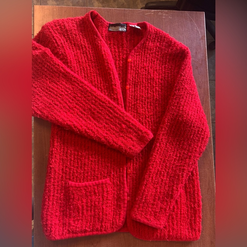 Vintage Bramble Lane Cozy Red Women's Cardigan Sweater size L